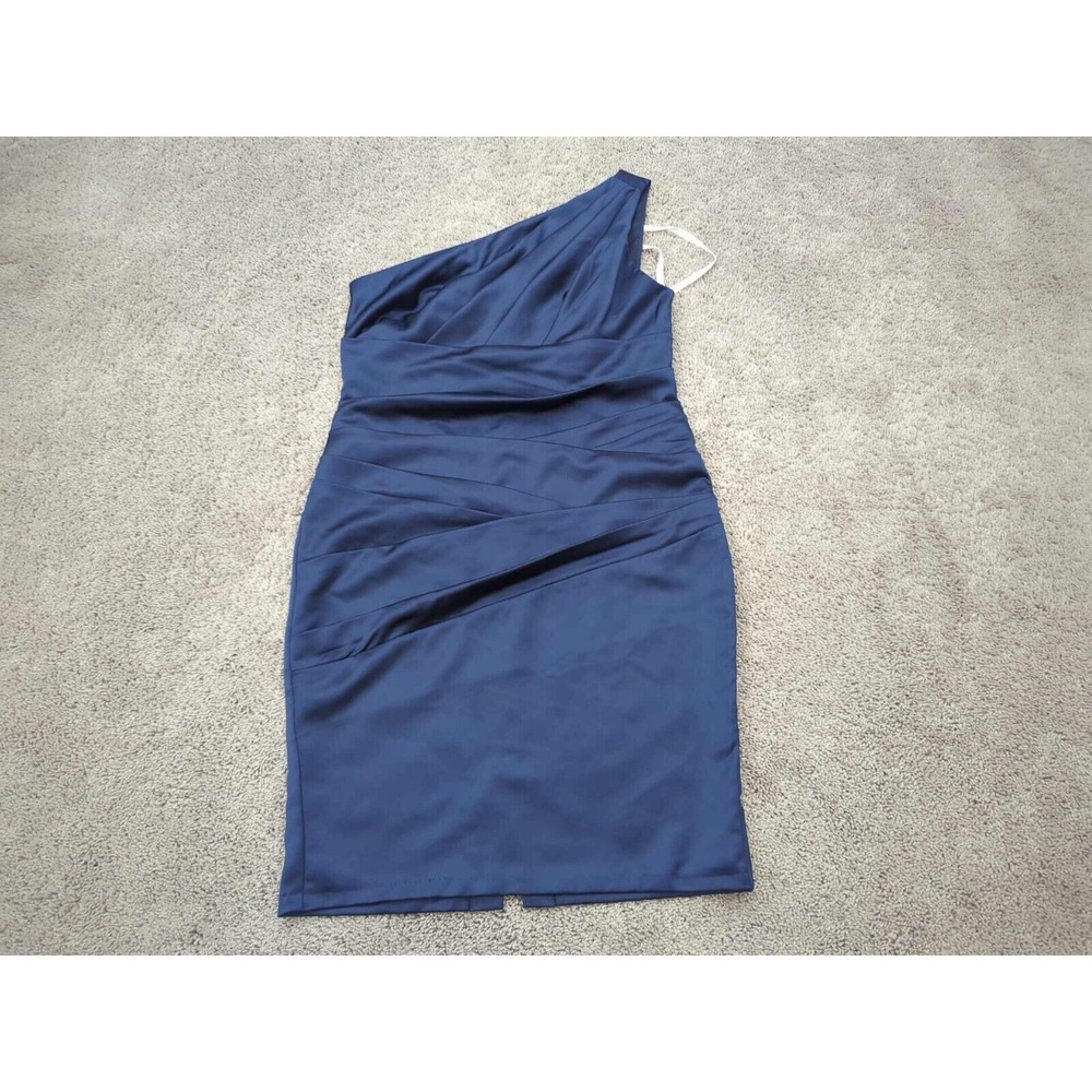David's Bridal Sheath Dress Womens 14 Blue‎ One Shoulder Bridesmaid Mini Lined